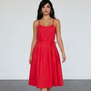 Chic Scarlet Midi Dress with Tie Waist